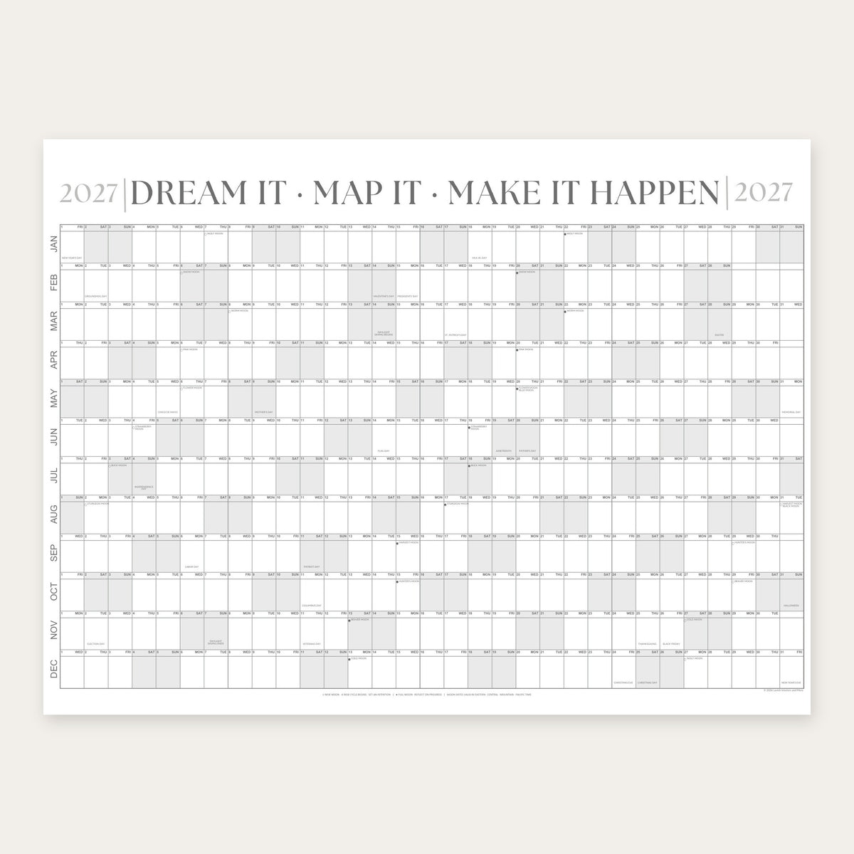2027 wall calendar in Gallery Gray, full year view