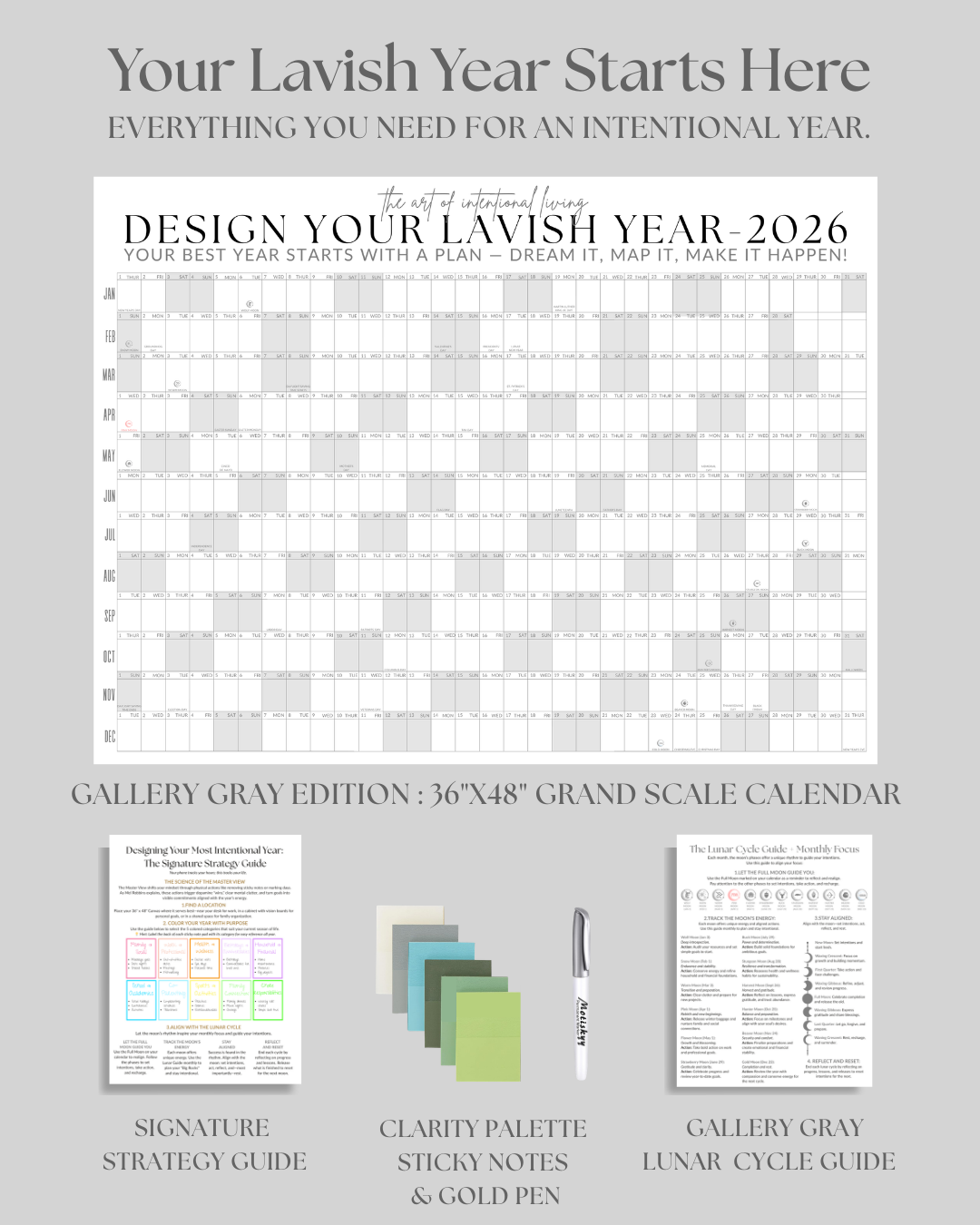 2026 Wall Calendar: Signature Gallery Gray Edition (36x48)