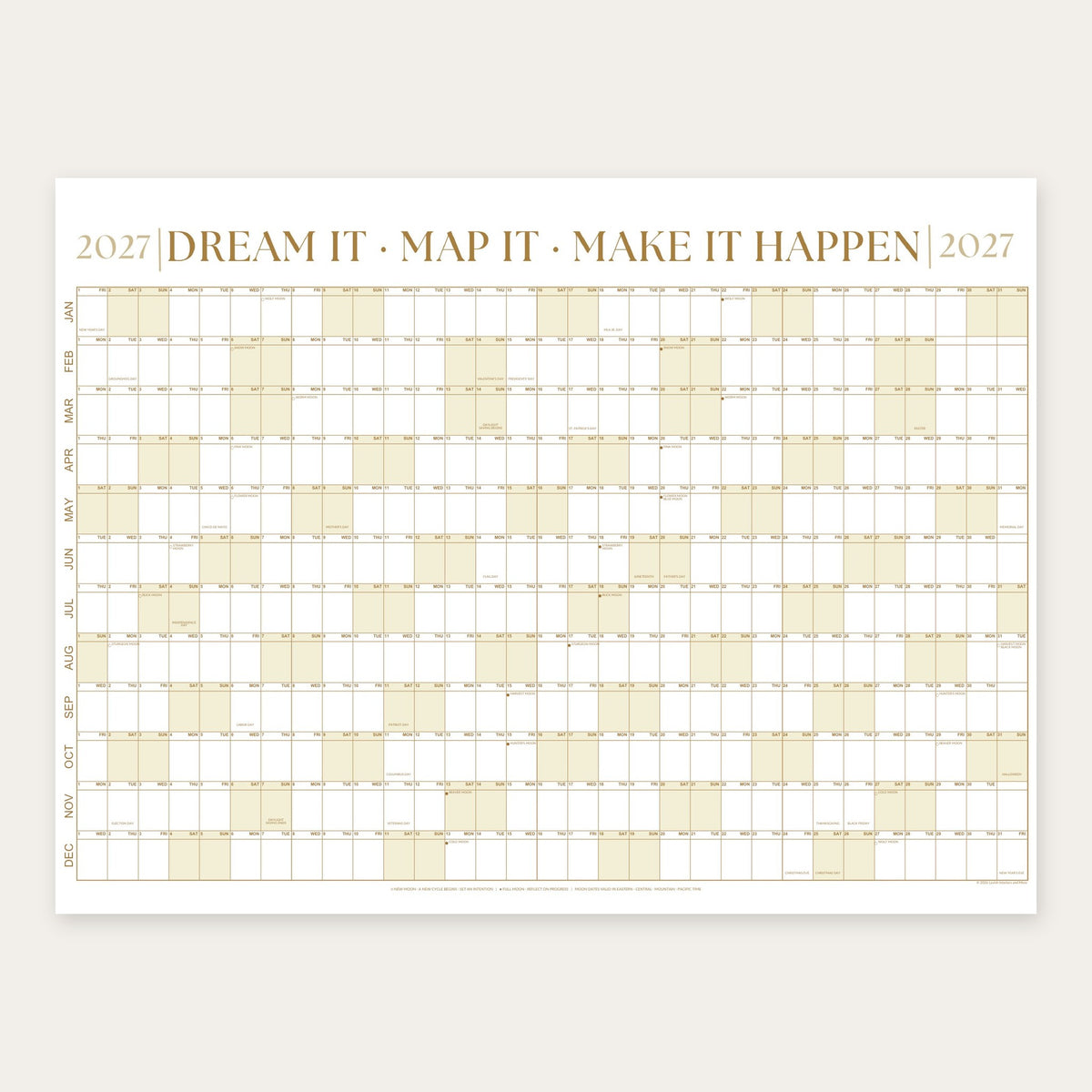 2027 wall calendar in Sandstone Gold, full year view