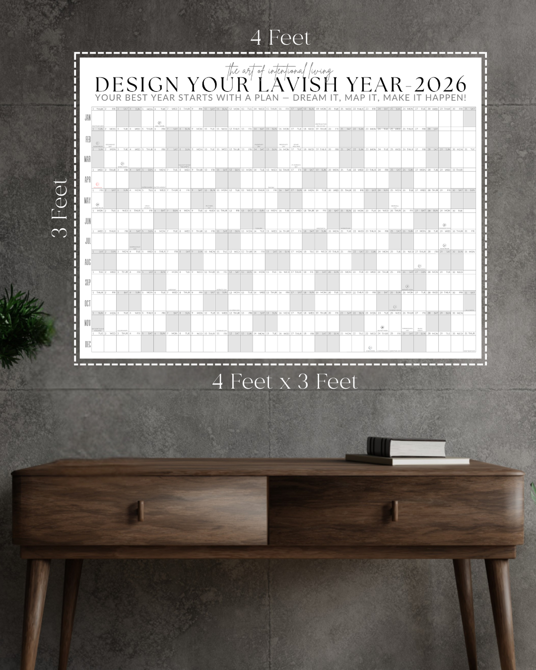 2026 Wall Calendar: Signature Gallery Gray Edition (36x48)
